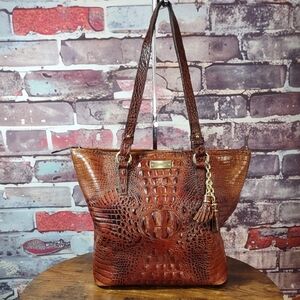 Brahmin Medium Asher Melbourne Pecan Croc Embossed Tote Bag